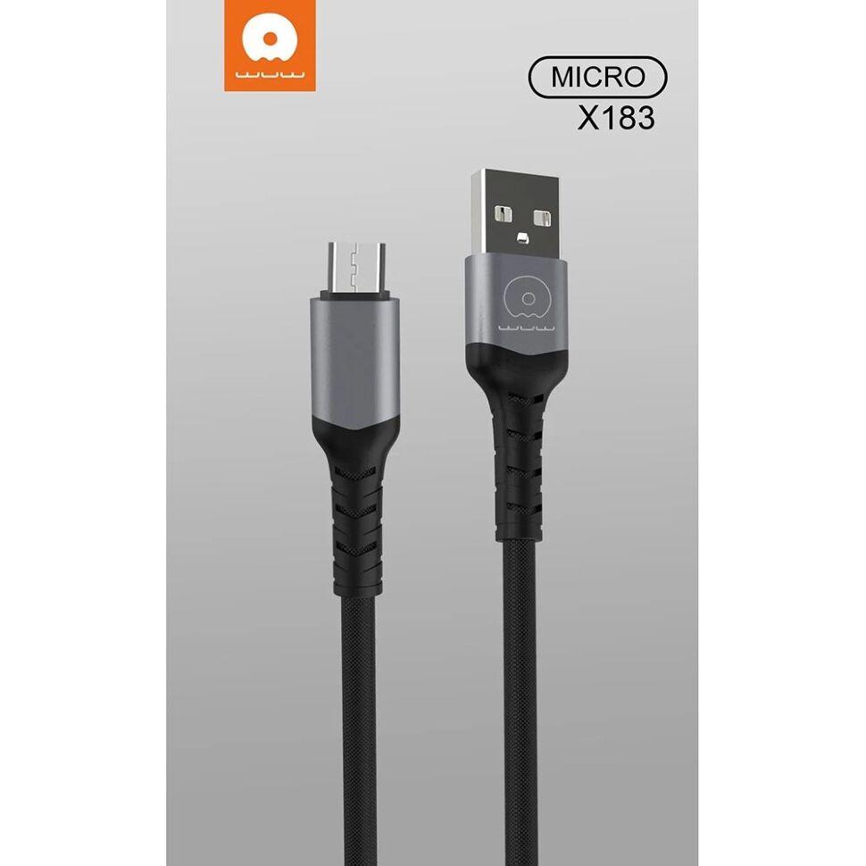 Кабель USB WUW X183 USB - micro USB 3A Тканина/метал чорний