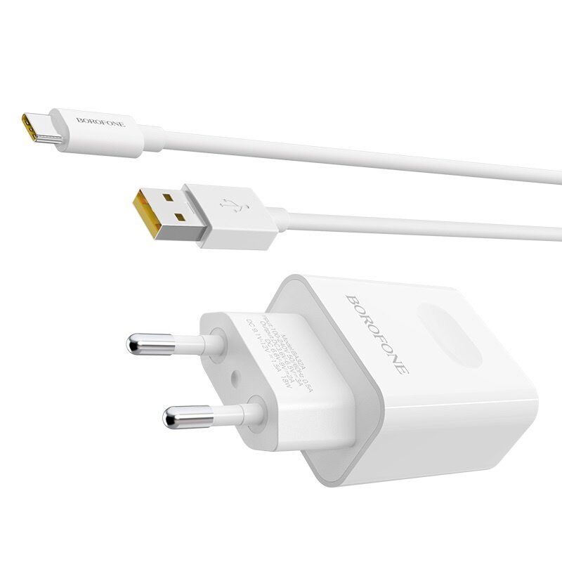 Мережевий зарядний пристрій BOROFONE BA32A USB QC3.0 + кабель USB - TYPE-C бiлий
