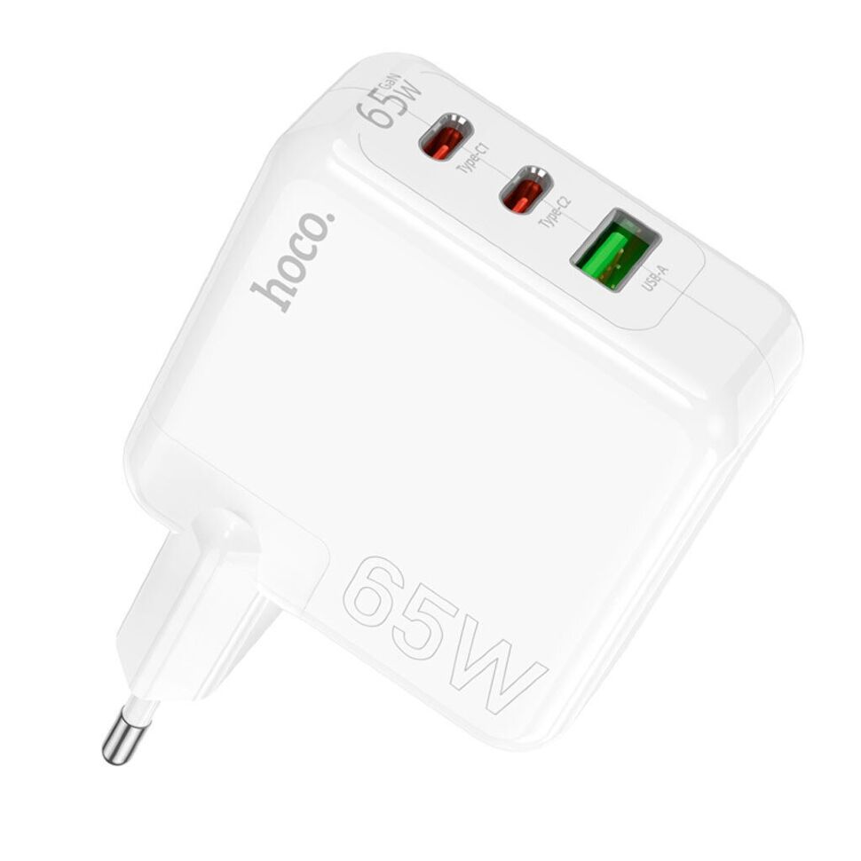 Сетевое зарядное устройство HOCO C115A 65W PD 2*TYPE-C + USB QC3.0, БЕЛЫЙ