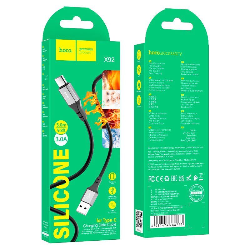 USB кабель HOCO X92 USB - Type-C 3 MЕТРИ ЧОРНИЙ