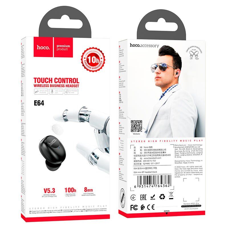 Бездротова Bluetooth-моно-гарнітура HOCO E64 MINI, ЧОРНИЙ