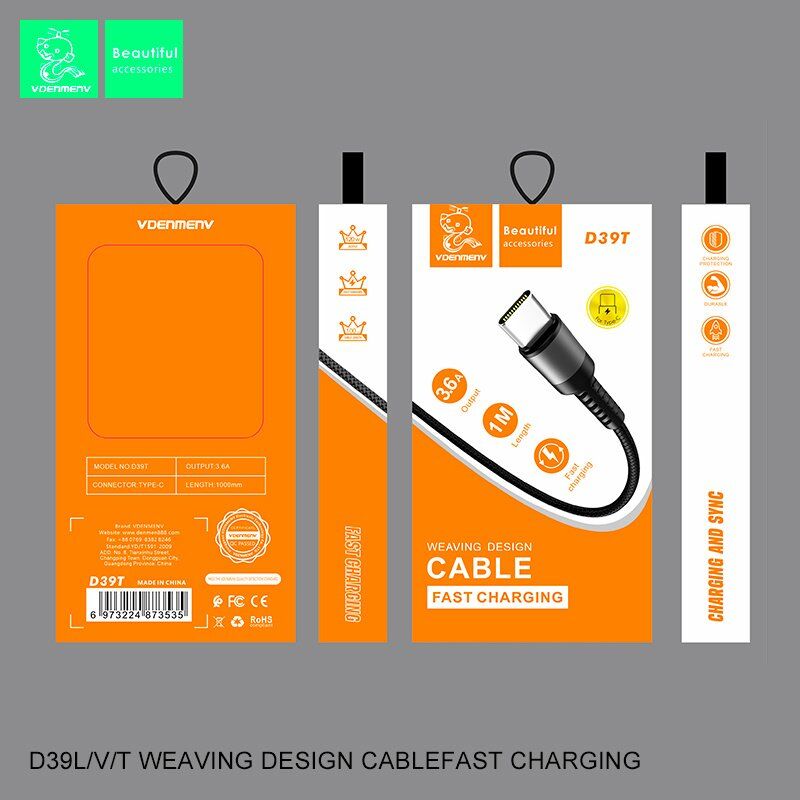 Кабель USB Denmen D39T USB-Type-C 3.6A Нейлонова обплетення Кабель USB Denmen D39T USB-Type-C 3.6A Нейлонова обплетення