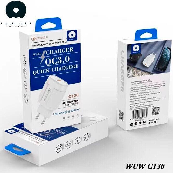 Мережевий зарядний пристрій WUW C130 QC 3.0 18W БІЛИЙ (40) Мережевий зарядний пристрій WUW C130 QC 3.0 18W БІЛИЙ (40)