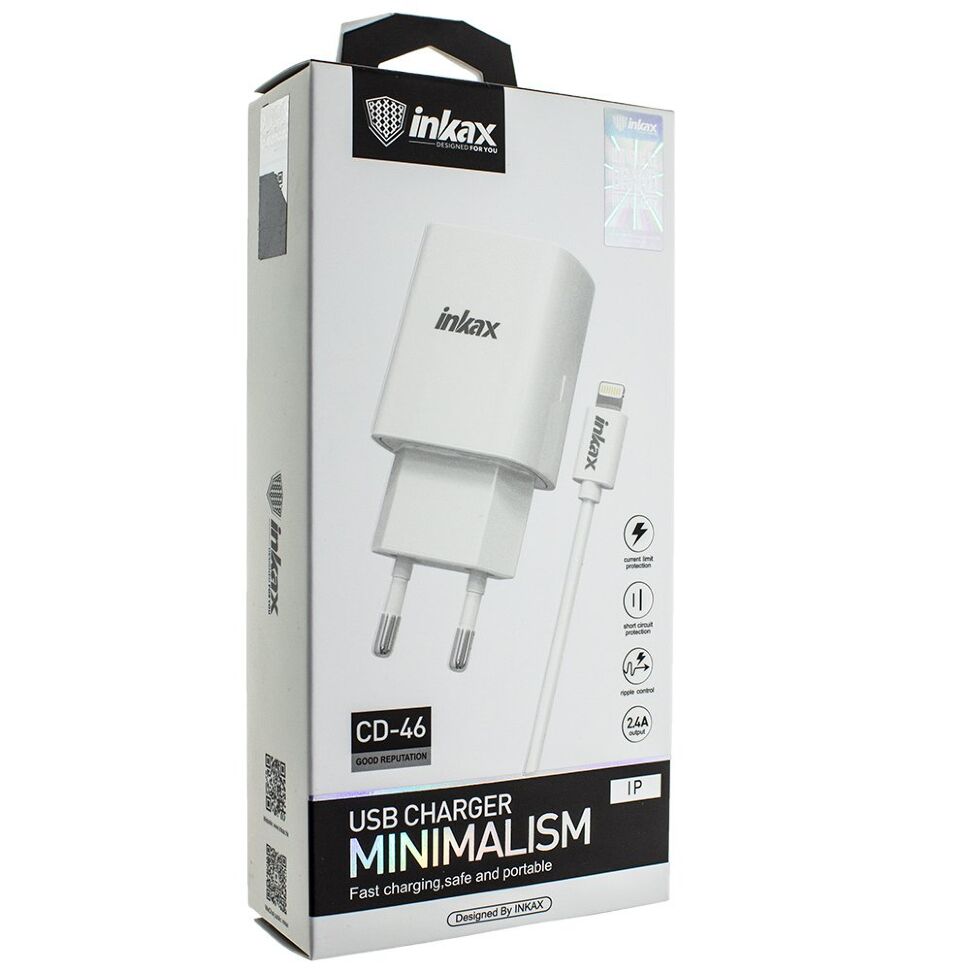 Мережевий зарядний пристрій INKAX CD-46 2.4A + USB кабель LIGHTNING