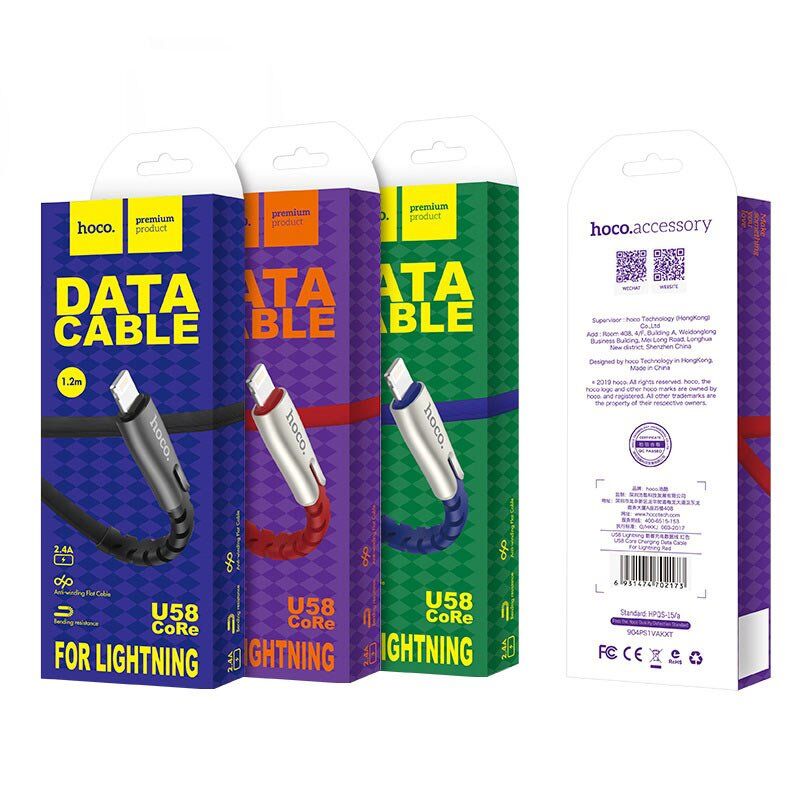 USB кабель HOCO U58 USB - Lightning 1.20M, чорний USB кабель HOCO U58 USB - Lightning 1.20M, чорний