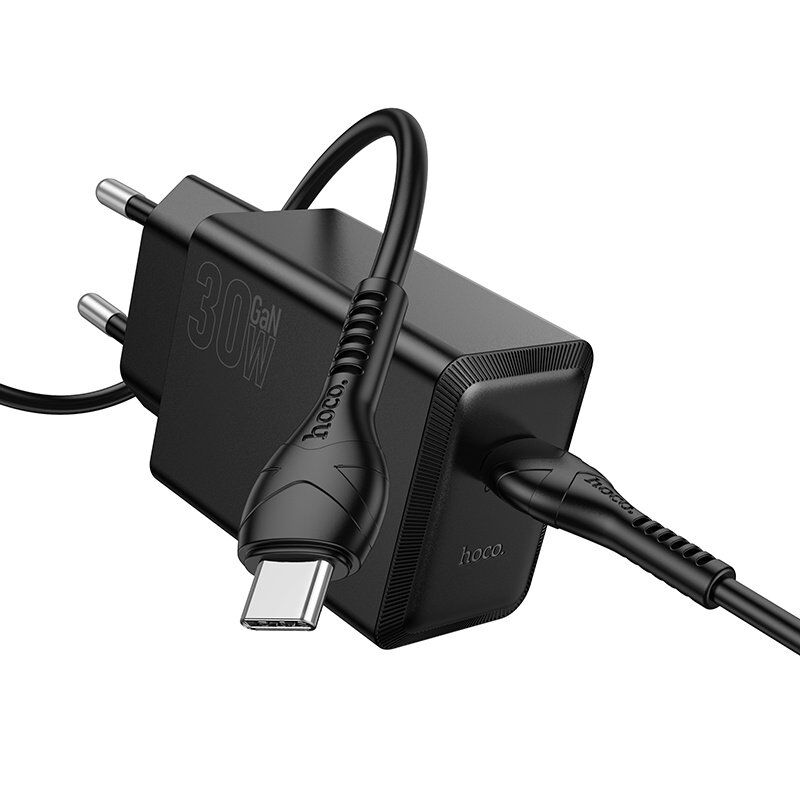Зарядное устройство HOCO N70 Nuevo, 30 Вт PD, один USB-C порт, комплект с кабелем Type-C to Type-C, EU-вилка, чёрный