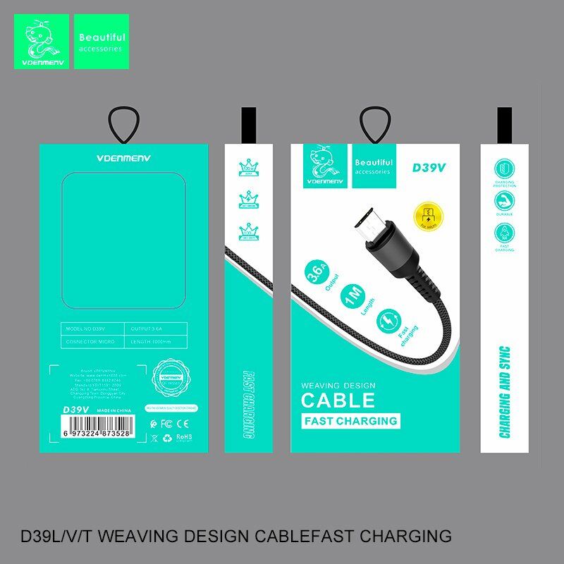 Кабель USB Denmen D39V USB - micro USB 3.6A Нейлонова обплетення Кабель USB Denmen D39V USB - micro USB 3.6A Нейлонова обплетення