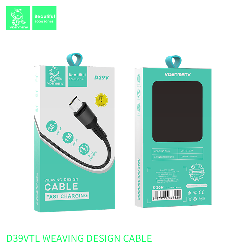 Кабель USB Denmen D39V USB - micro USB 3.6A Нейлонова обплетення Кабель USB Denmen D39V USB - micro USB 3.6A Нейлонова обплетення