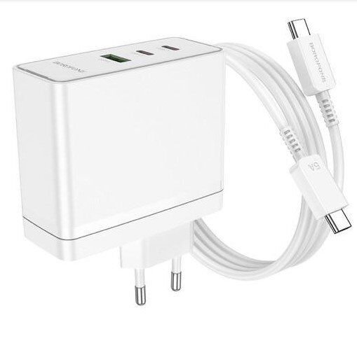 Мережевий зарядний пристрій BOROFONE BN11 100W PD + QC3.0 USB-C 2 | USB-A 1 + кабель TYPE-C - TYPE-C білий Мережевий зарядний пристрій BOROFONE BN11 100W PD + QC3.0 USB-C 2 | USB-A 1 + кабель TYPE-C - TYPE-C білий