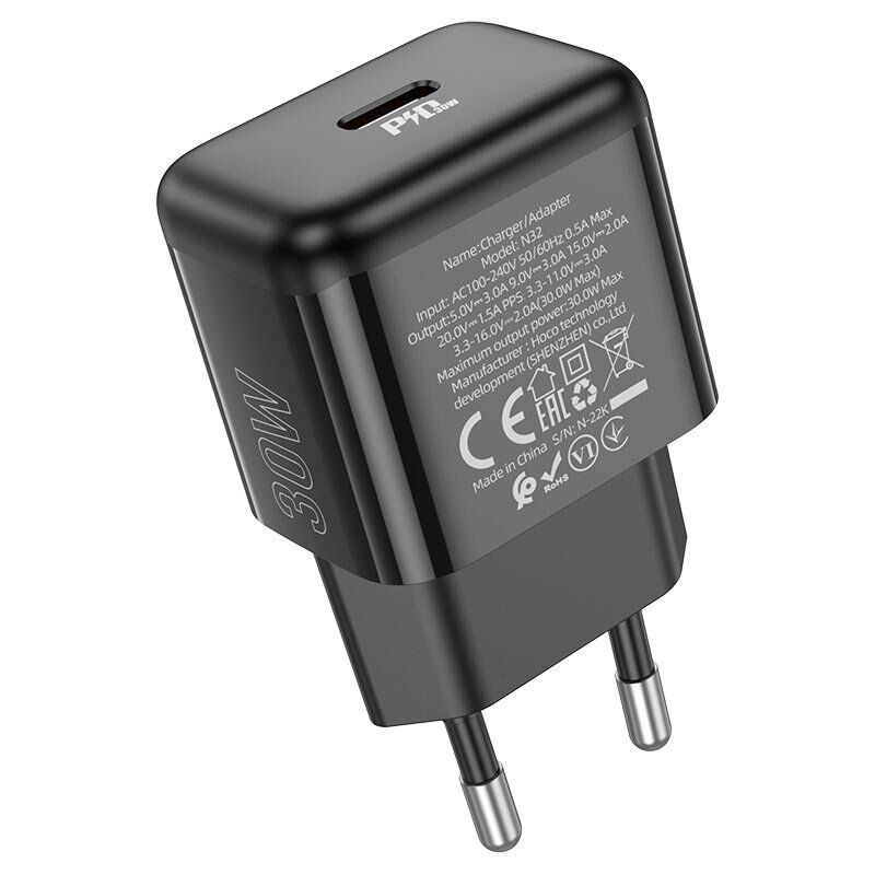 Мережевий зарядний пристрій HOCO N32 TYPE-C PD 30W чорний Мережевий зарядний пристрій HOCO N32 TYPE-C PD 30W чорний