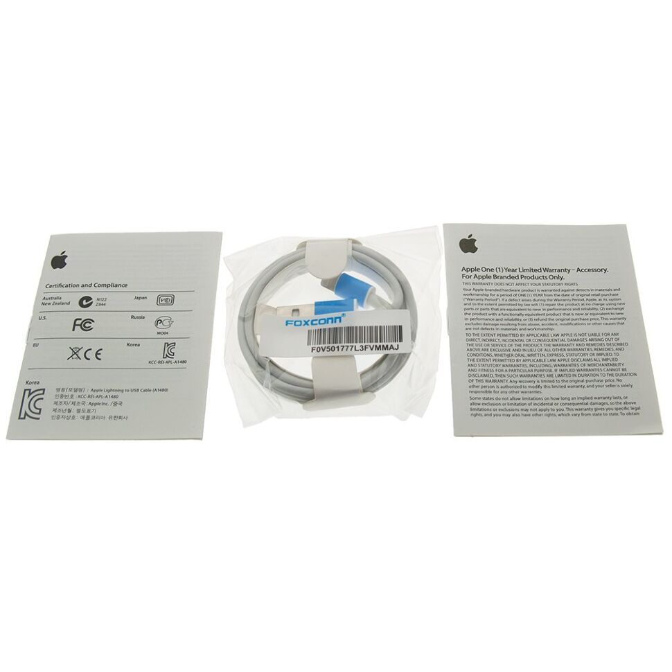Кабель APPLE ORIGINAL USB LIGHTNING IPHONE XS MAX 1M (MD818ZM/A) foxconn в упаковці