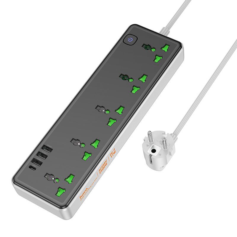 Сетевой удлинитель Hoco AC13A (3USB/1Type-C/5xSocket) (черный)