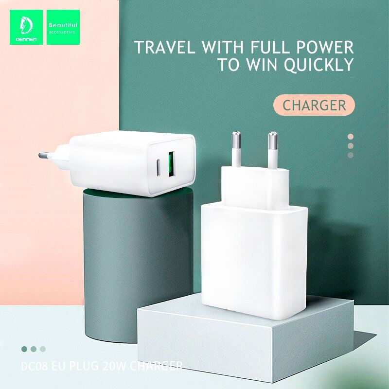 Мережевий зарядний пристрій DENMEN DC08 3.0A USB QC3.0 + TYPE-C 20W PD