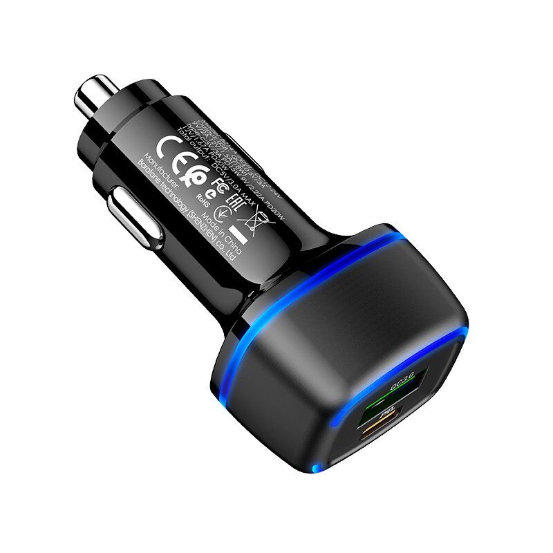 Автомобільний зарядний пристрій BOROFONE BZ14A Mercury dual port PD20W+QC3.0 ambient light car charger