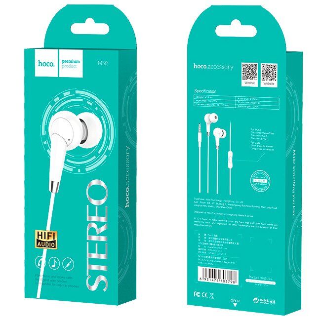 Дротові навушники HOCO M58, білий Дротові навушники HOCO M58, білий