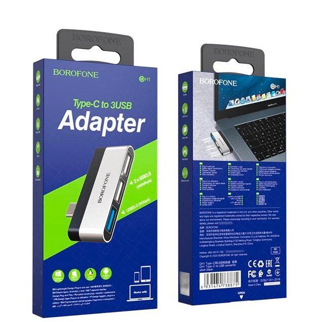 Перехідник BOROFONE DH1 USB HUB з Type-C на 1 USB (3.0) та 2 USB (2.0) Перехідник BOROFONE DH1 USB HUB з Type-C на 1 USB (3.0) та 2 USB (2.0)