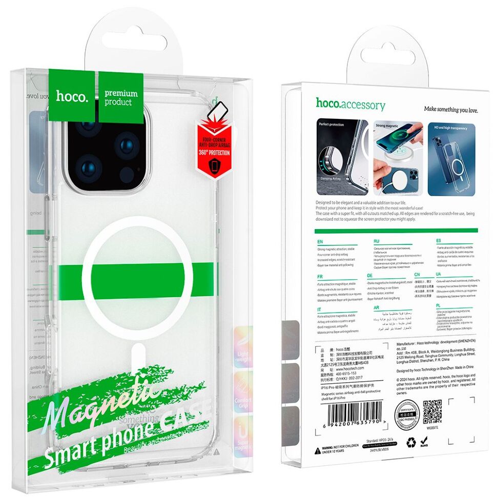 Силиконовая накладка HOCO противоударная с MagSafe для APPLE iPhone 13 PRO 6,1", прозрачный