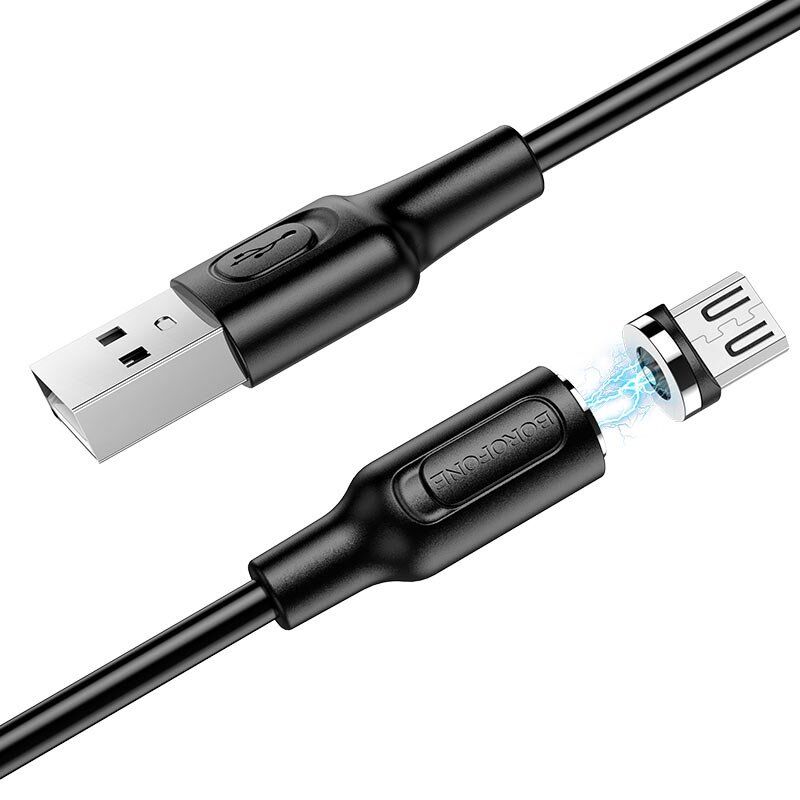 USB кабель BOROFONE BX41 магнітний 2.4A 1M USB - micro USB, ЧОРНИЙ USB кабель BOROFONE BX41 магнітний 2.4A 1M USB - micro USB, ЧОРНИЙ