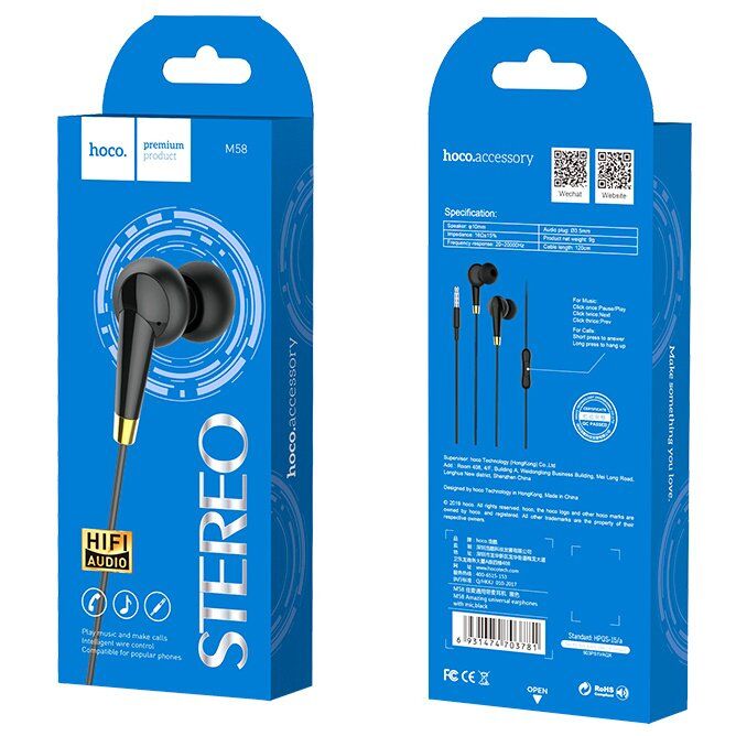 Дротові навушники HOCO M58, чорний Дротові навушники HOCO M58, чорний
