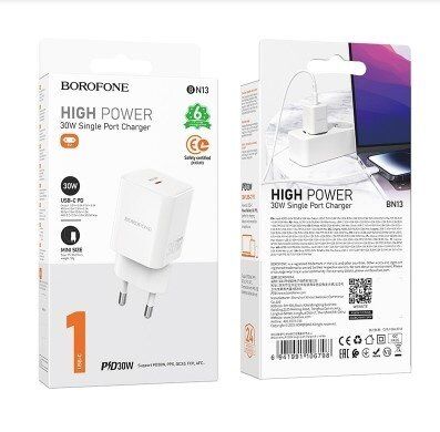Мережевий зарядний пристрій BOROFONE BN13 PD 30W TYPE-C бiлий Мережевий зарядний пристрій BOROFONE BN13 PD 30W TYPE-C бiлий