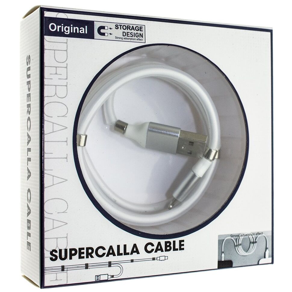 Кабель USB SUPERCALLA USB - Lightning 10 магнітів БІЛИЙ
