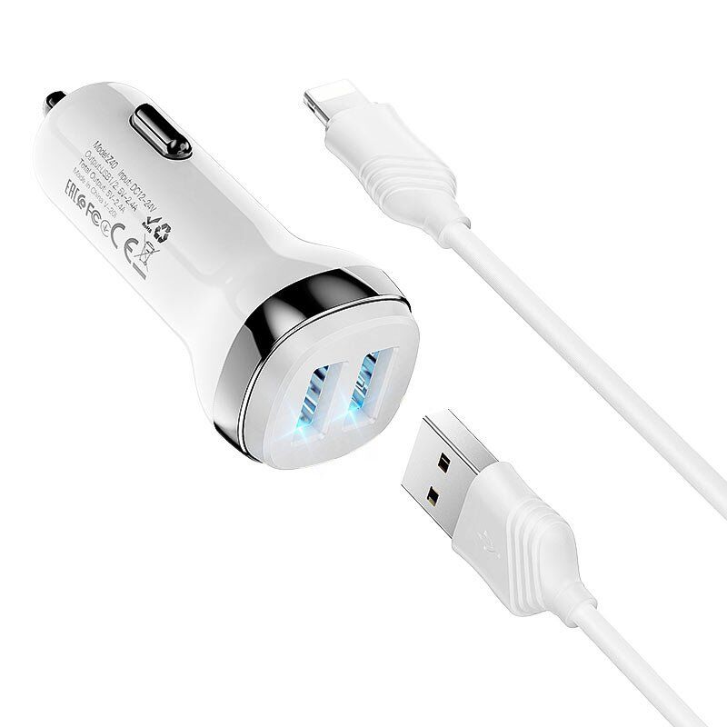 АЗУ HOCO Z40 (2USB/2.4A) + USB - Lightning (12pc) (белый) АЗУ HOCO Z40 (2USB/2.4A) + USB - Lightning (12pc) (белый)