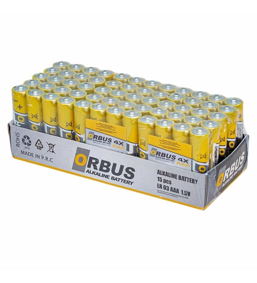 Батарейка AAA лужна Orbus LR03 1.5V, 4 штуки yellow Батарейка AAA лужна Orbus LR03 1.5V, 4 штуки yellow