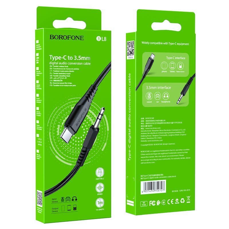Кабель BOROFONE BL8 AUX TYPE-C - jack 3.5мм 1 МЕТР ЧОРНИЙ Кабель BOROFONE BL8 AUX TYPE-C - jack 3.5мм 1 МЕТР ЧОРНИЙ