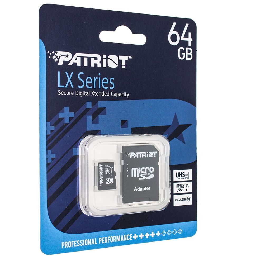Карта пам'яті micro 64GB Patriot LX Series SDHC (UHS-1) class 10 (adapter SD) Карта пам'яті micro 64GB Patriot LX Series SDHC (UHS-1) class 10 (adapter SD)