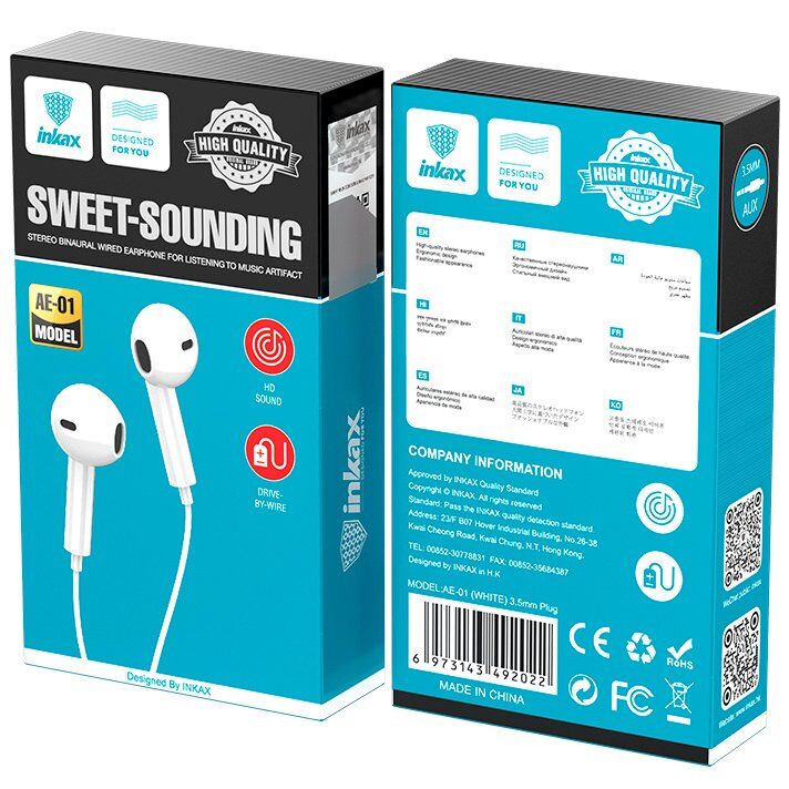 Навушники дротові до телефону INKAX AE-01 3.5mm Навушники дротові до телефону INKAX AE-01 3.5mm