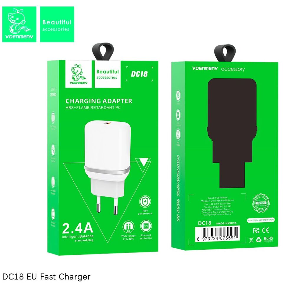 Мережевий зарядний пристрій DENMEN DC18 2.4A