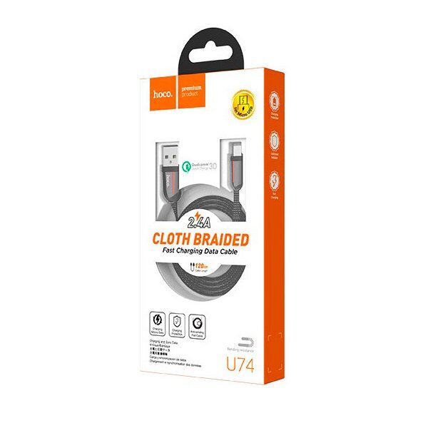 USB кабель HOCO U74 USB - micro USB 3A 1.20M, чорний USB кабель HOCO U74 USB - micro USB 3A 1.20M, чорний