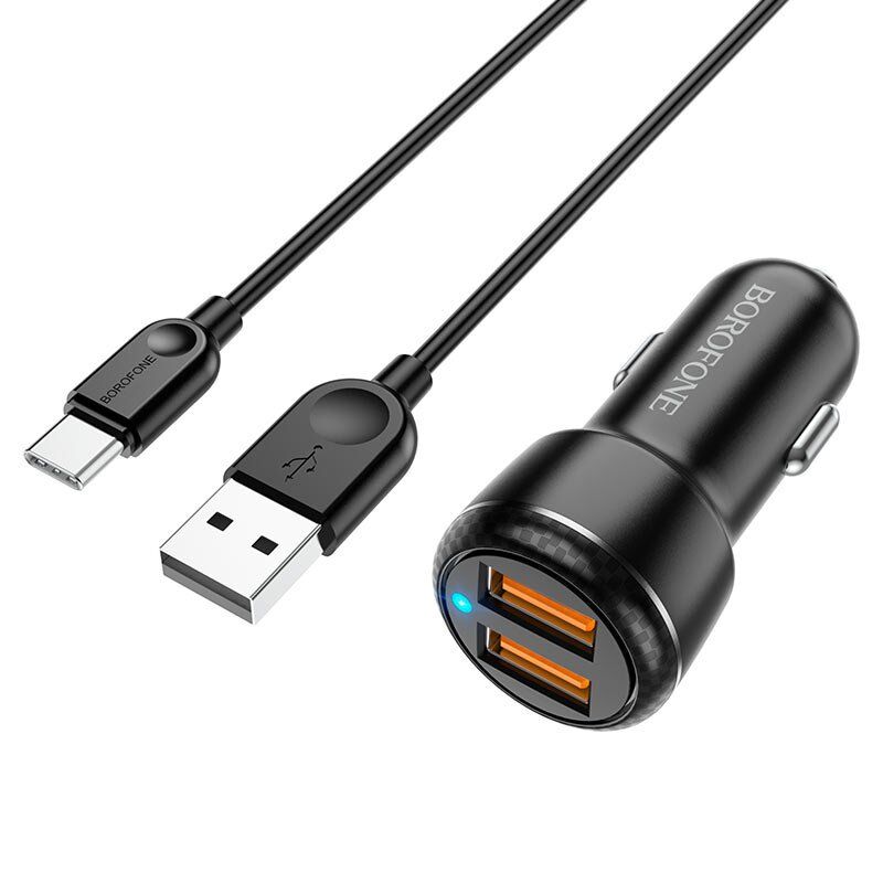 Автомобільний зарядний пристрій BOROFONE BZ17 Core dual port QC3.0 + кабель USB - TYPE-C Автомобільний зарядний пристрій BOROFONE BZ17 Core dual port QC3.0 + кабель USB - TYPE-C