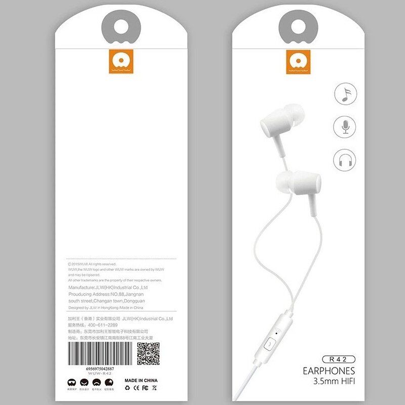 Дротові навушники WUW R42, білий Дротові навушники WUW R42, білий