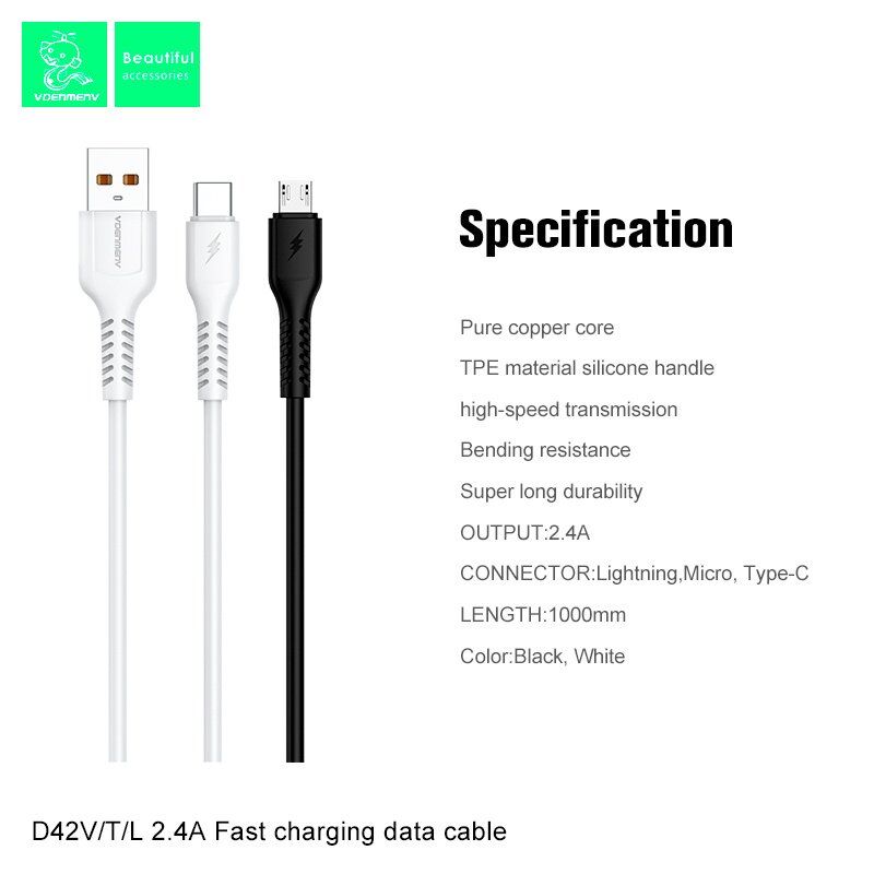 Кабель USB Denmen D42L USB - Lightning (2,4A) Кабель USB Denmen D42L USB - Lightning (2,4A)