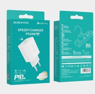 Мережевий зарядний пристрій BOROFONE BA38A Plus Speedy PD20W USB-C, БІЛИЙ