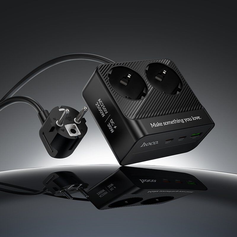 Сетевой удлинитель Hoco AC27 PD30W (1USB/2Type-C/2xSocket) 2м (черный)