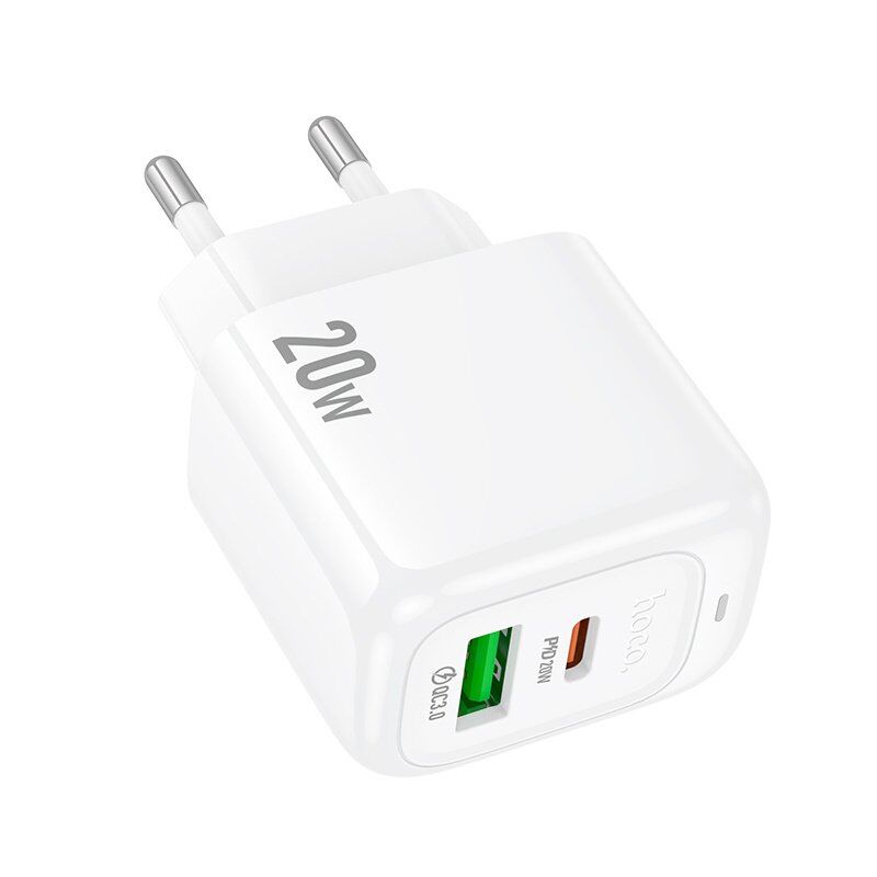Мережевий зарядний пристрій HOCO CS54A TYPE-C PD 20W + USB QC 3.0, білий