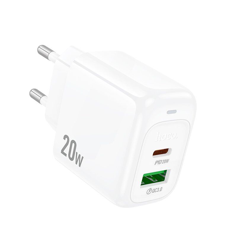 Мережевий зарядний пристрій HOCO CS54A TYPE-C PD 20W + USB QC 3.0, білий
