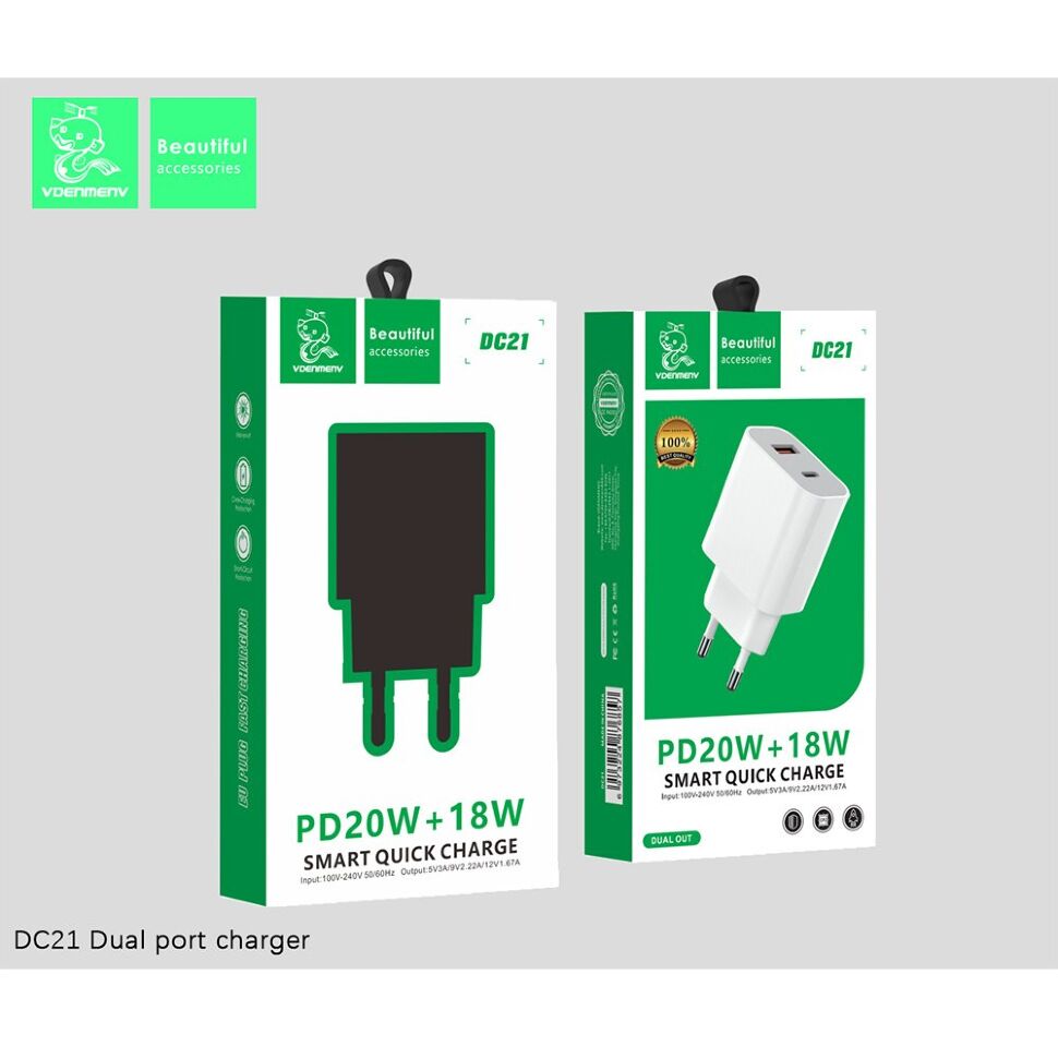 Мережевий зарядний пристрій DENMEN DC21 TYPE-C + USB