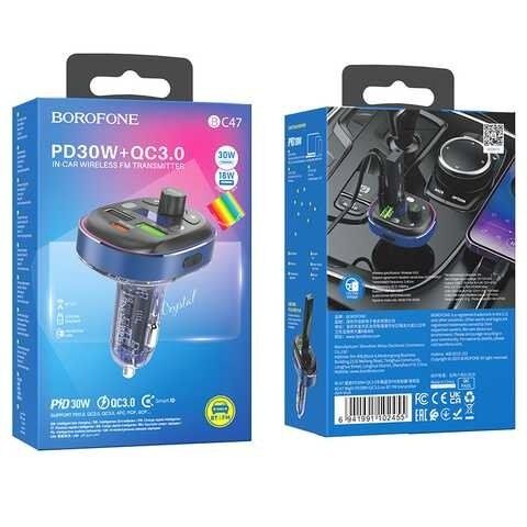 FM Модулятор BOROFONE BC47 з підтримкою швидкого заряджання QC3.0 Bluetooth / гучномовець СИНІЙ FM Модулятор BOROFONE BC47 з підтримкою швидкого заряджання QC3.0 Bluetooth / гучномовець СИНІЙ