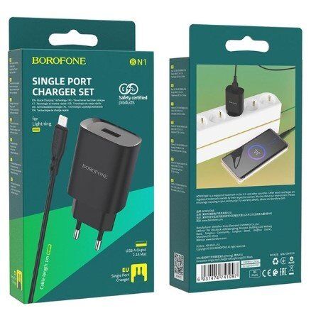 СЗУ Borofone BN1 (1USB/2,1A) + USB - Lightning (черный) СЗУ Borofone BN1 (1USB/2,1A) + USB - Lightning (черный)