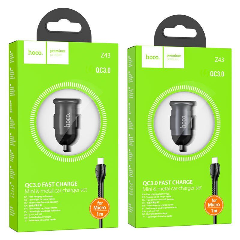 АЗУ HOCO Z43 QC3.0 (1USB/18W) + USB - MicroUSB (черный) АЗУ HOCO Z43 QC3.0 (1USB/18W) + USB - MicroUSB (черный)