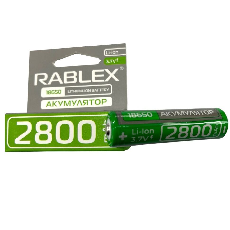 Акумулятор Rablex 18650 Li-Ion ICR18650 2800mAh TipTop 3.7V зелений в упаковці Акумулятор Rablex 18650 Li-Ion ICR18650 2800mAh TipTop 3.7V зелений в упаковці