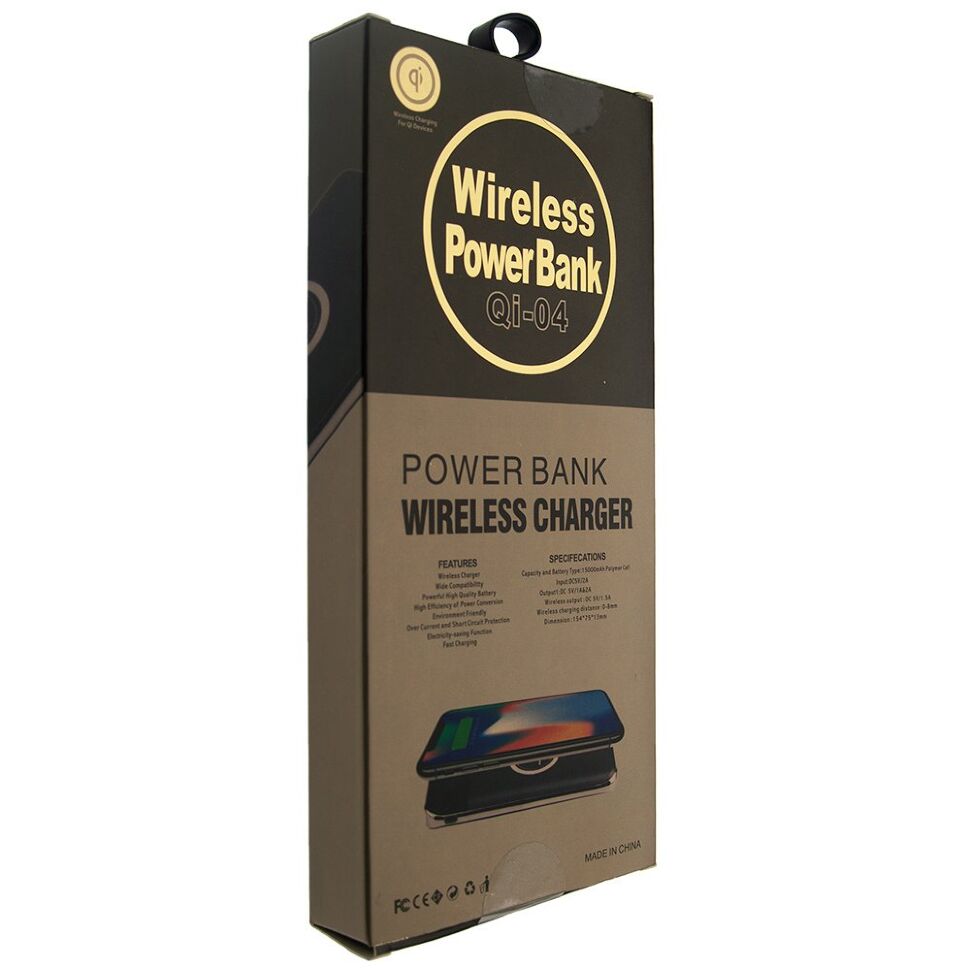 Power Bank з бездротовою зарядкою QI-04 15000 БІЛИЙ