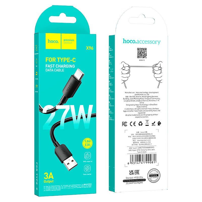 USB кабель HOCO X96 27W USB - Type-C 1M ЧОРНИЙ