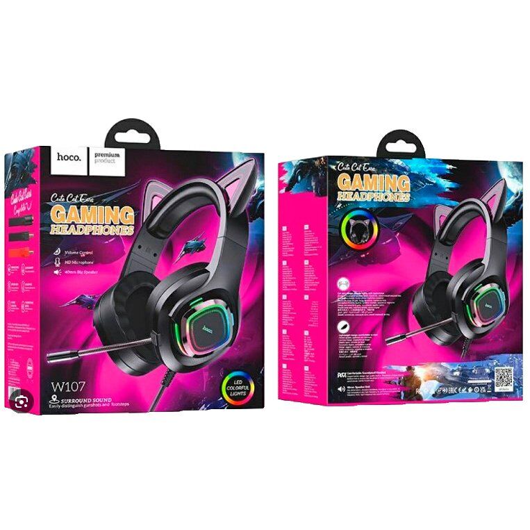 Дротова комп'ютерна гарнiтура HOCO W107 PHANTOM CAT, чорний Дротова комп'ютерна гарнiтура HOCO W107 PHANTOM CAT, чорний