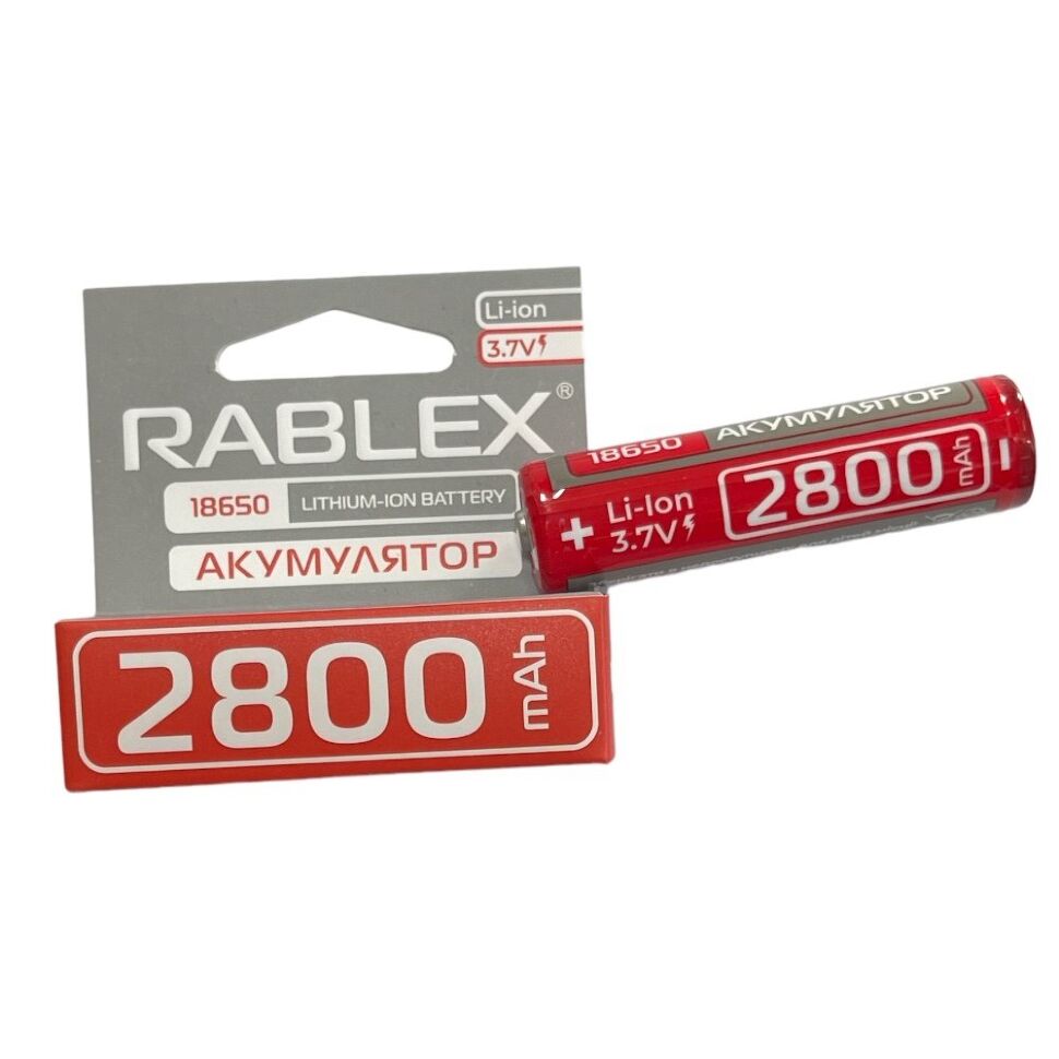 Акумулятор Rablex 18650 Li-Ion ICR18650 2800mAh TipTop 3.7V червоний в упаковці з ЗАХИСТОМ Акумулятор Rablex 18650 Li-Ion ICR18650 2800mAh TipTop 3.7V червоний в упаковці з ЗАХИСТОМ