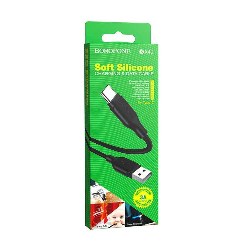 USB кабель BOROFONE BX42 charging data USB - TYPE-C, чорний USB кабель BOROFONE BX42 charging data USB - TYPE-C, чорний