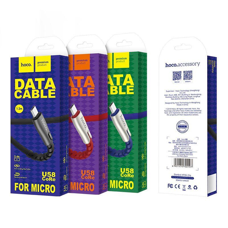 USB кабель HOCO U58 USB - micro USB 1.20M, чорний USB кабель HOCO U58 USB - micro USB 1.20M, чорний